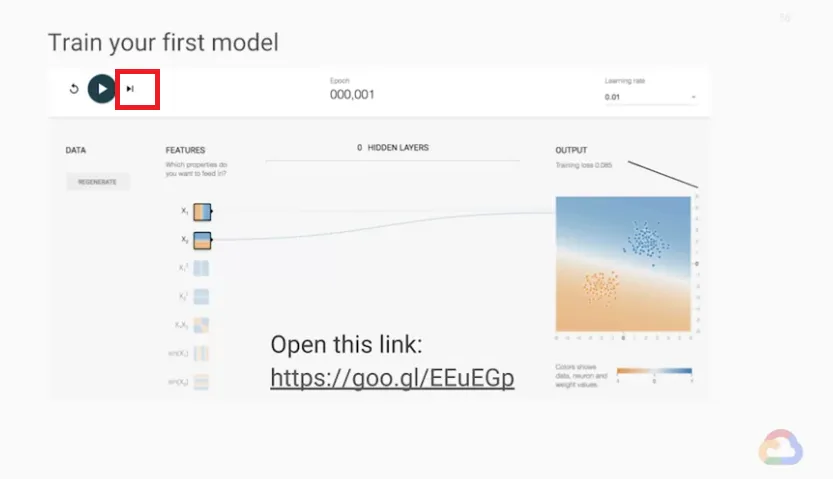 【Google ML】24 - Lab 4 - TensorFlow Playground - 讓我們在視覺化的網頁中體驗一下訓練ML模型吧！learning rate 改變對訓練過程的影響