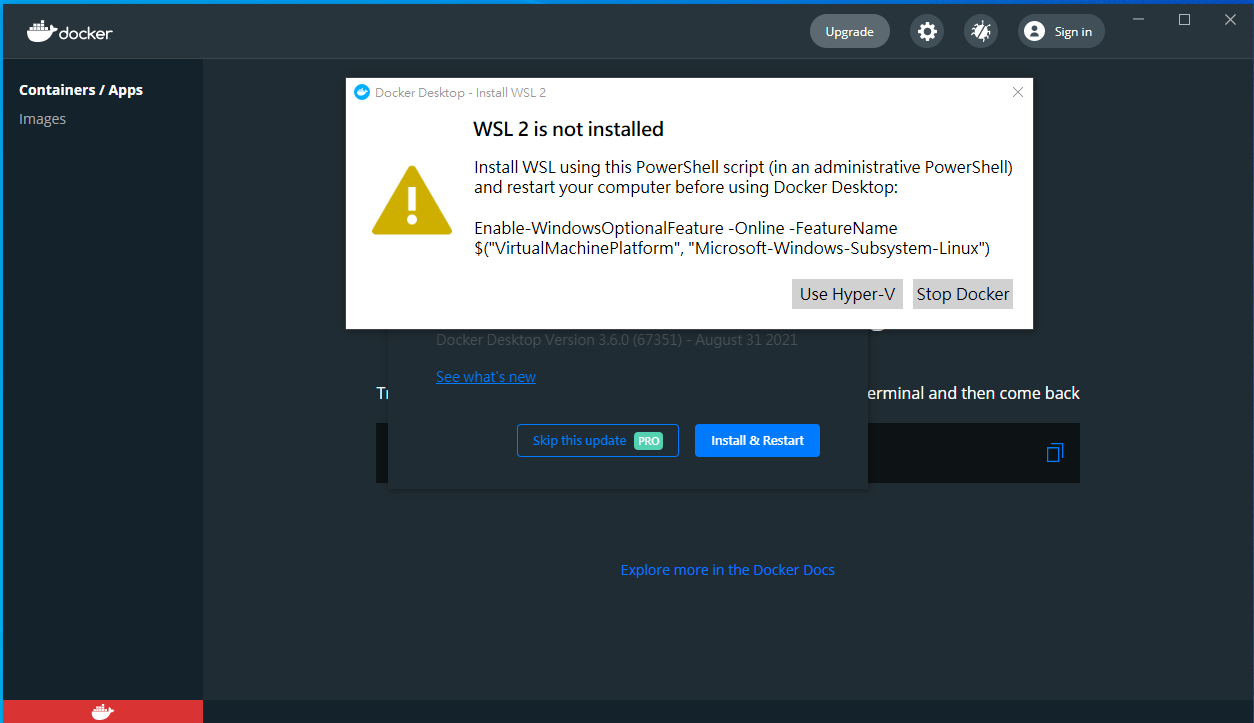 Featured image of post 【Docker】問題解決：WSL 2 is not installed (Docker windows)