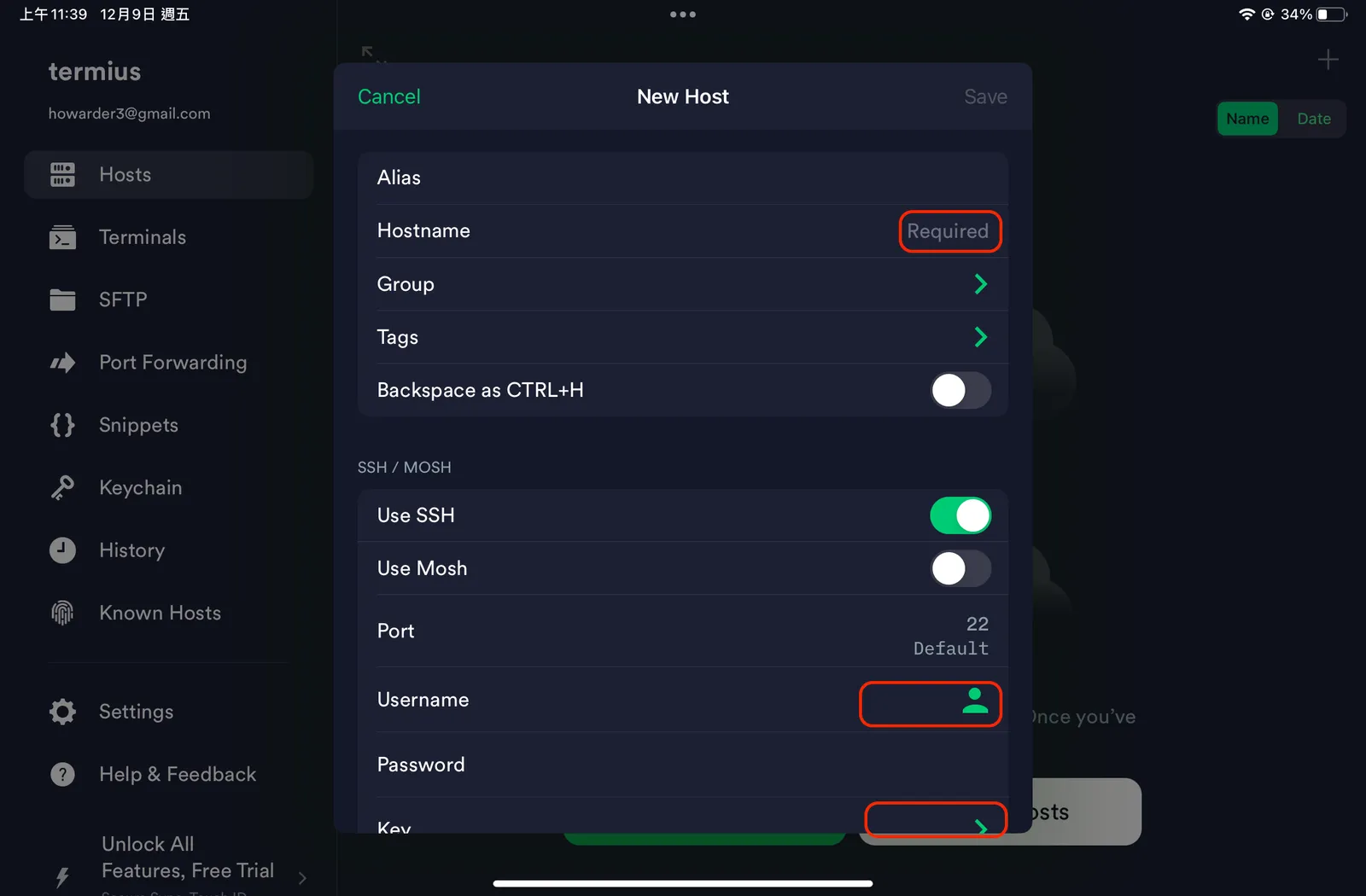 【IOS】在 iphone, ipad 上透過 Termius 執行 ssh，連線至遠端的 terminal