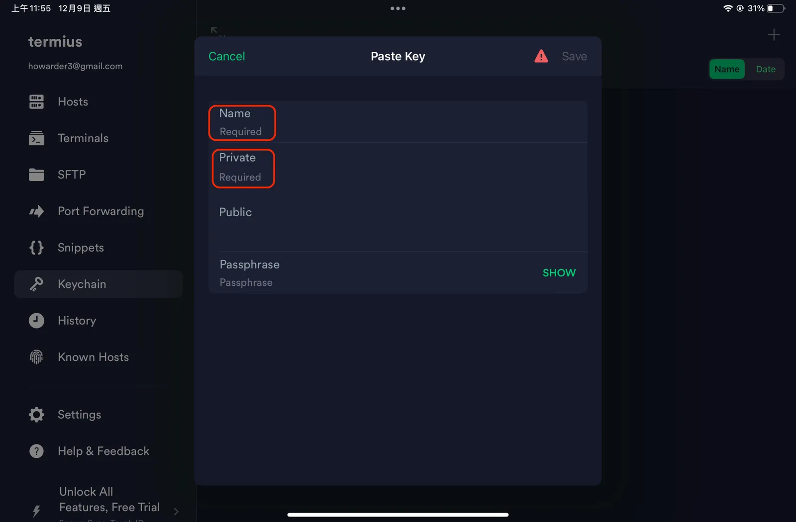 【IOS】在 iphone, ipad 上透過 Termius 執行 ssh，連線至遠端的 terminal